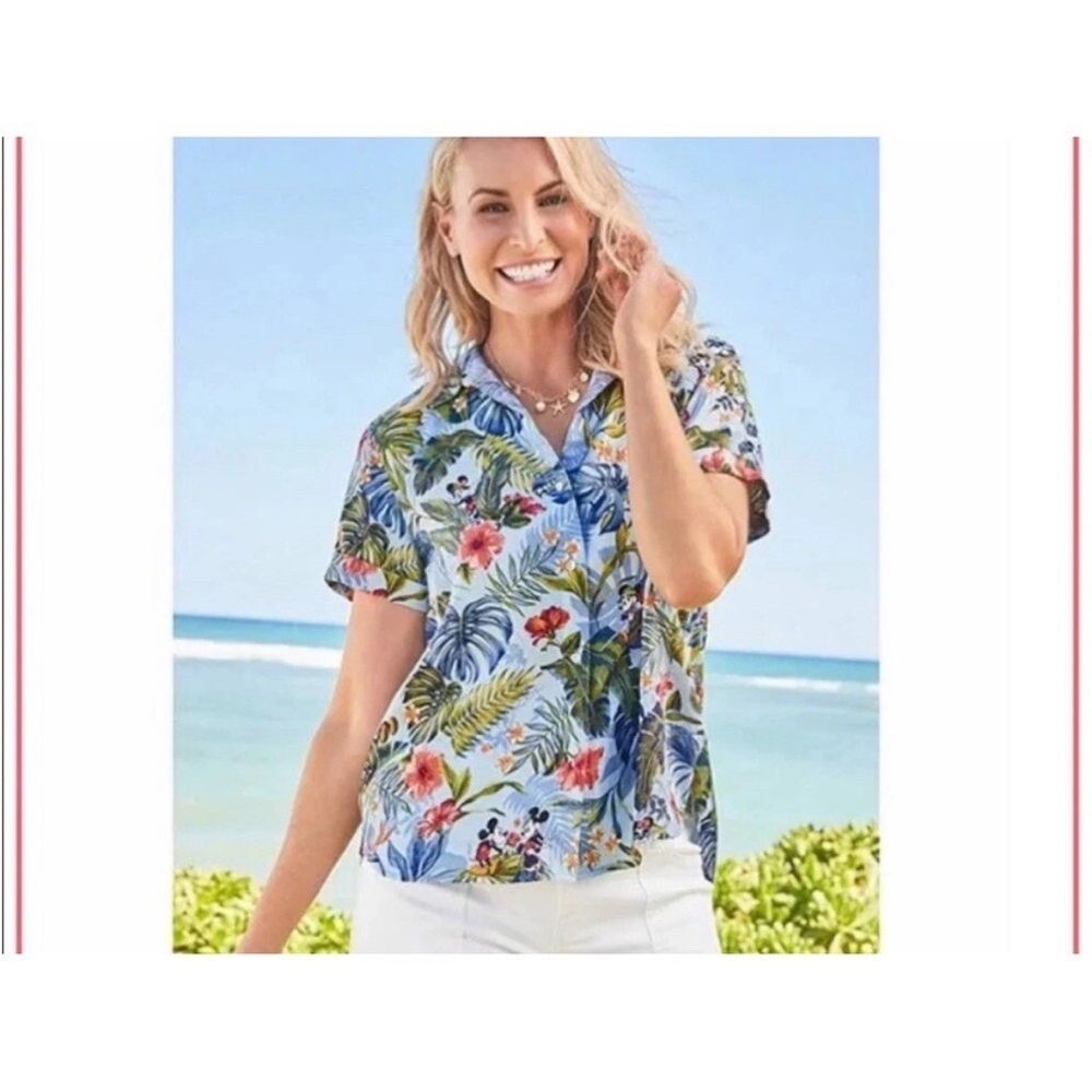 Tommy Bahama Disney Tropical Linen Button Down Short Sleeve Shirt Women’s small